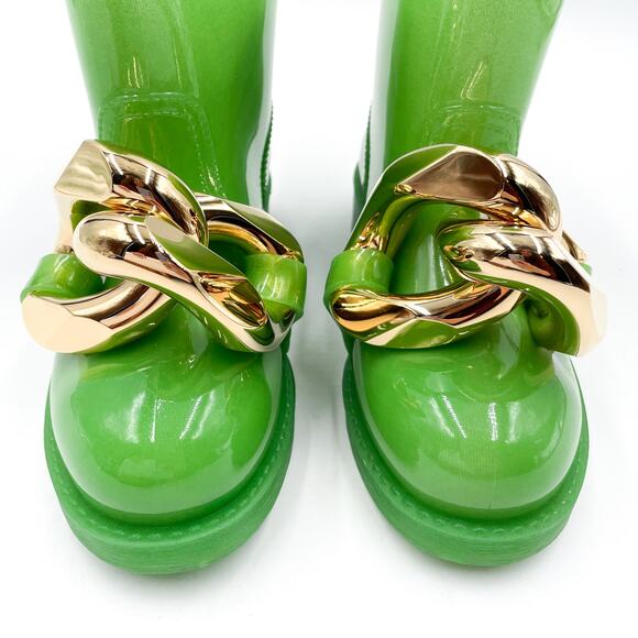 JW Anderson Chain Rain Boots‎ Green Rubber Chunky Gold Ankle Sz 36 / 6 - Picture 8 of 14